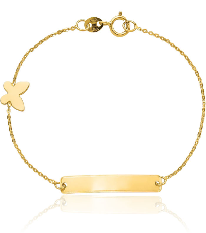 14K Solid Yellow Gold Butterfly Wings Name Bar Identification ID Bracelet