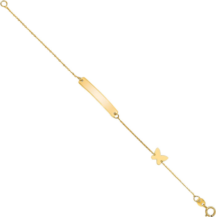 14K Solid Yellow Gold Butterfly Wings Name Bar Identification ID Bracelet