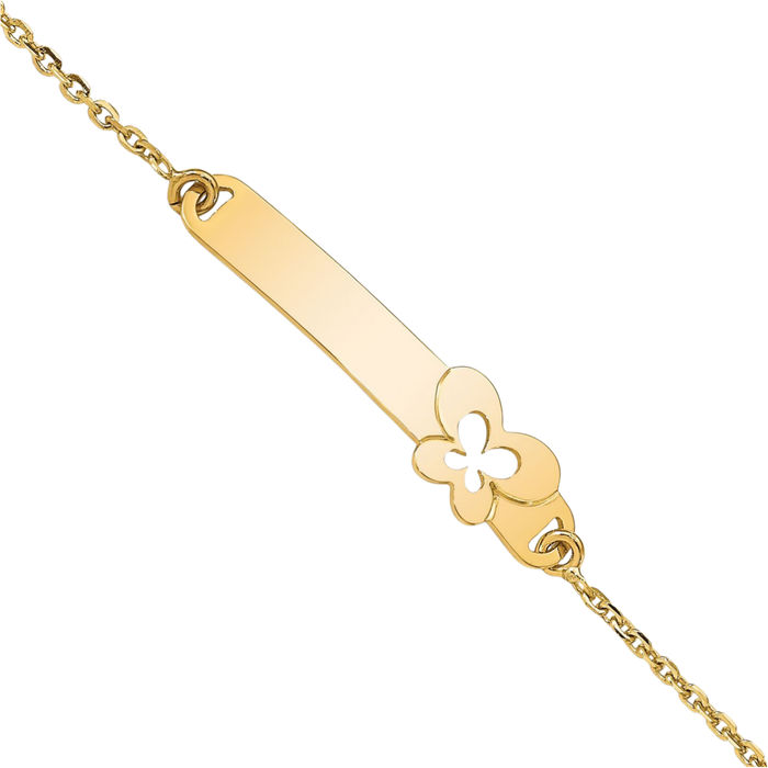 14K Solid Yellow Gold Butterfly Wings Name Bar Identification ID Bracelet