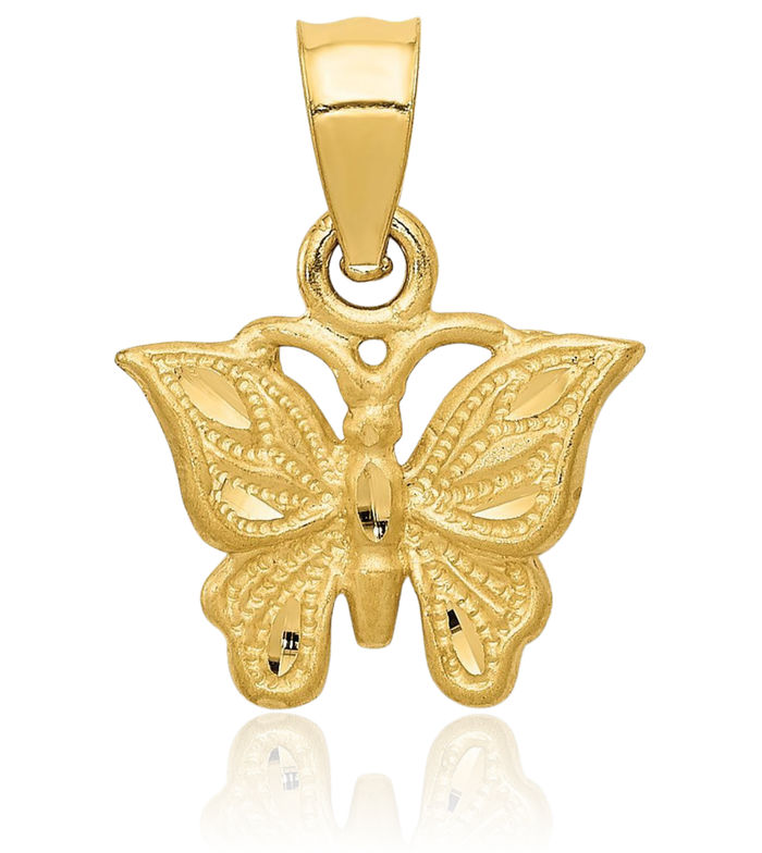 14K Solid Yellow Gold Butterfly Wings Necklace Chain Pendant Charm