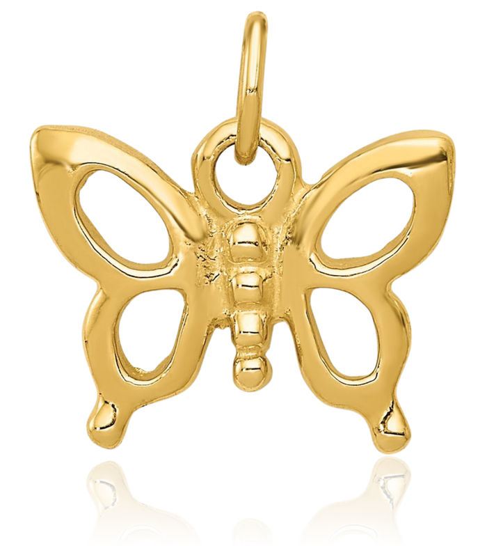 14K Solid Yellow Gold Butterfly Wings Necklace Chain Pendant Charm