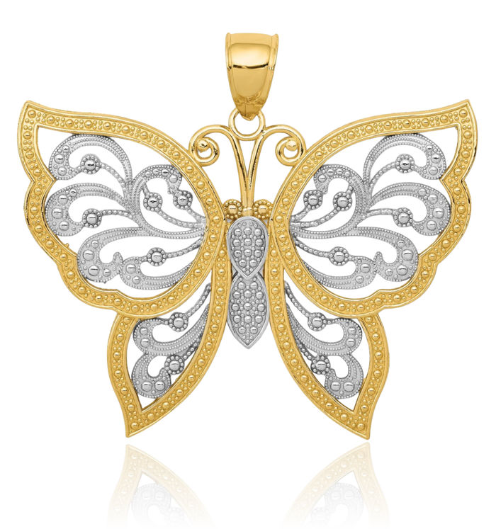 14K Solid Yellow Gold Butterfly Wings Necklace Chain Pendant Charm