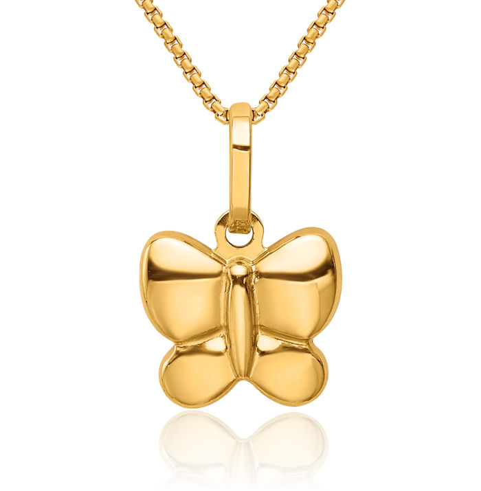 14K Solid Yellow Gold Butterfly Wings Necklace Chain Pendant Charm