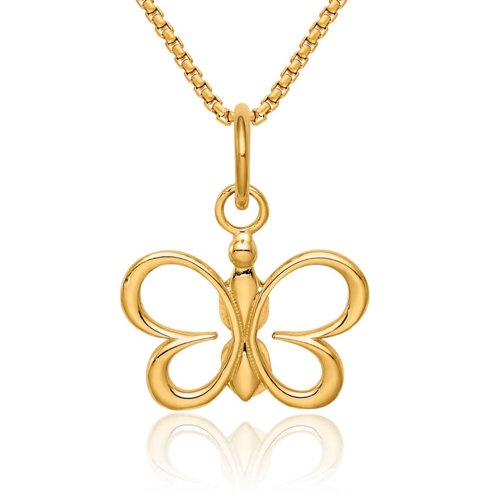 14K Solid Yellow Gold Butterfly Wings Necklace Chain Pendant Charm