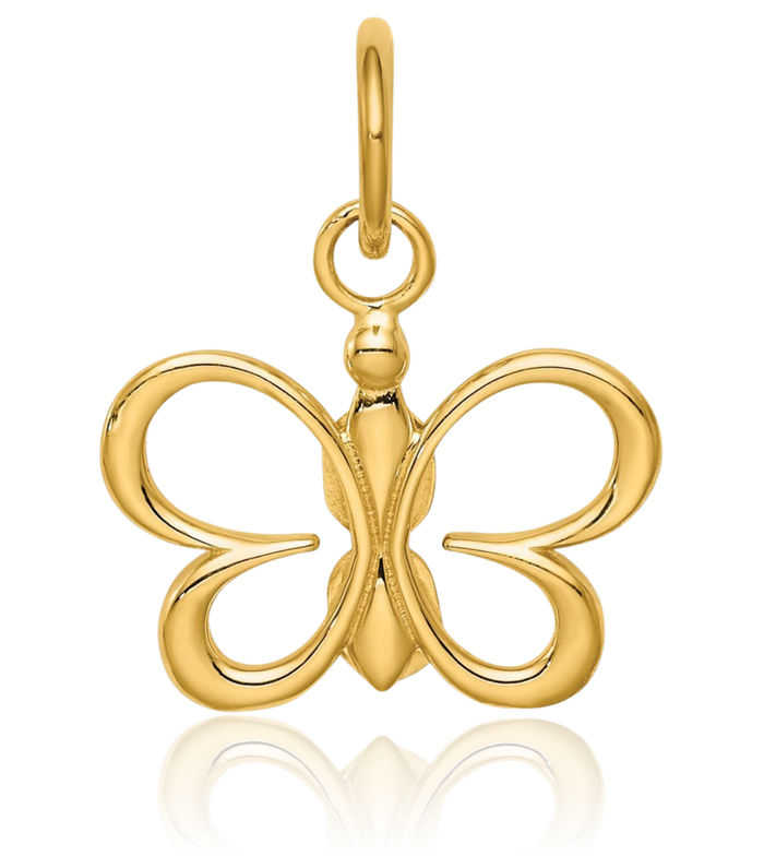 14K Solid Yellow Gold Butterfly Wings Necklace Chain Pendant Charm