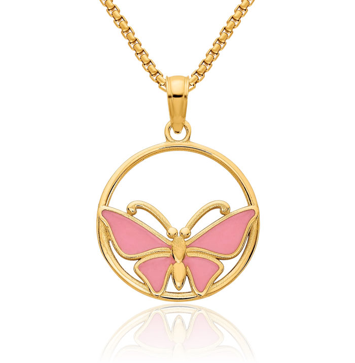 14K Solid Yellow Gold Butterfly Wings Necklace Chain Pendant Charm