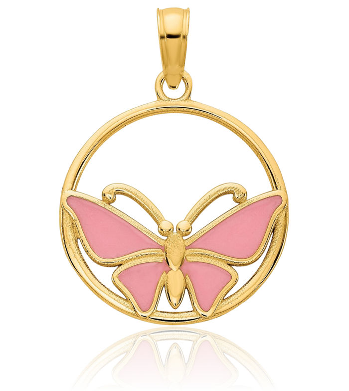 14K Solid Yellow Gold Butterfly Wings Necklace Chain Pendant Charm