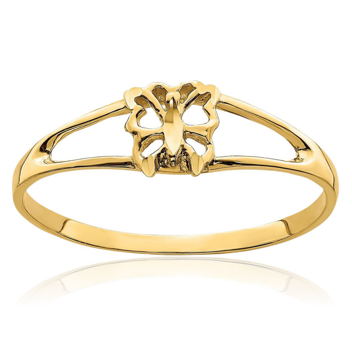 14K Solid Yellow Gold Butterfly Wings Statement Ring