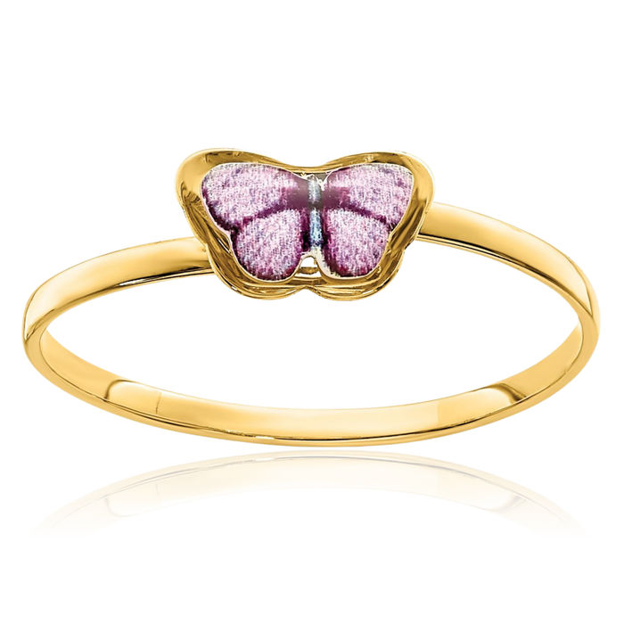 14K Solid Yellow Gold Butterfly Wings Statement Ring