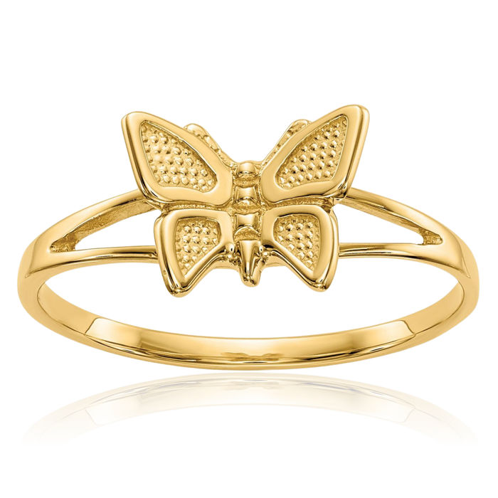 14K Solid Yellow Gold Butterfly Wings Statement Ring