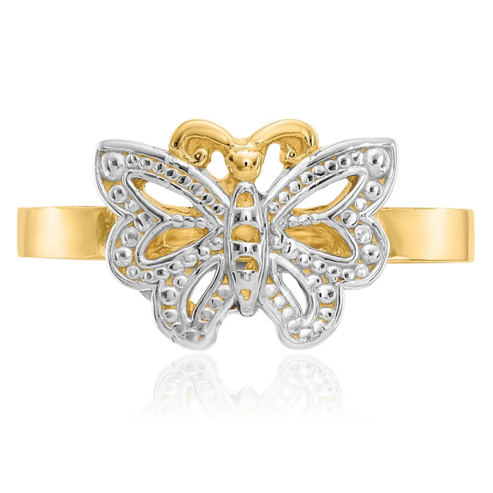 14K Solid Yellow Gold Butterfly Wings Statement Ring