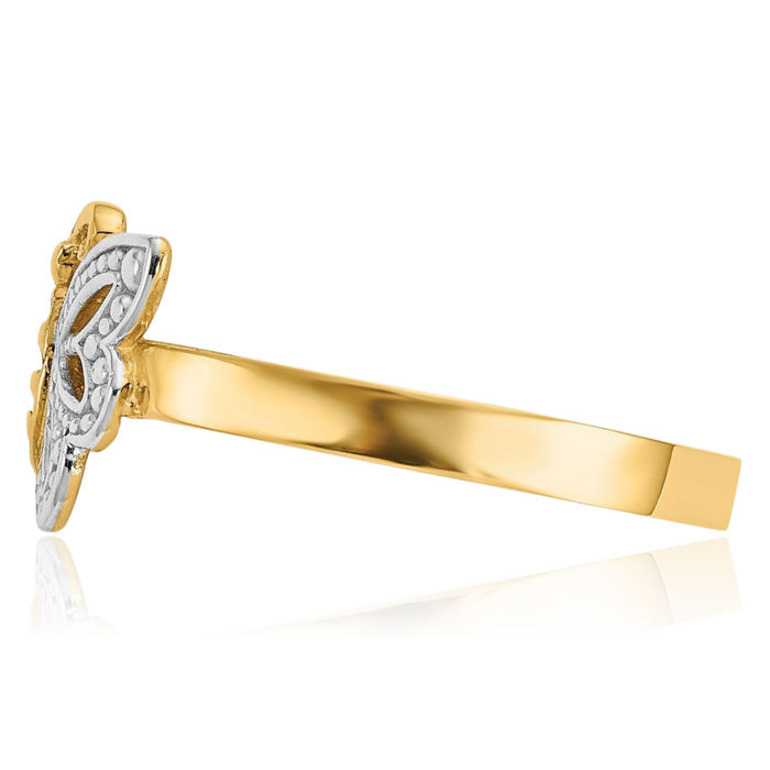 14K Solid Yellow Gold Butterfly Wings Statement Ring