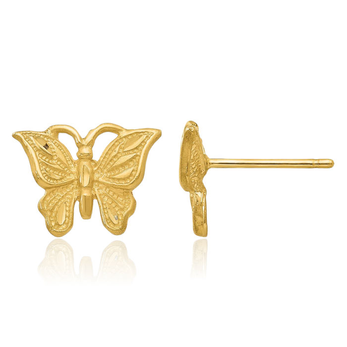 14K Solid Yellow Gold Butterfly Wings Stud Earrings