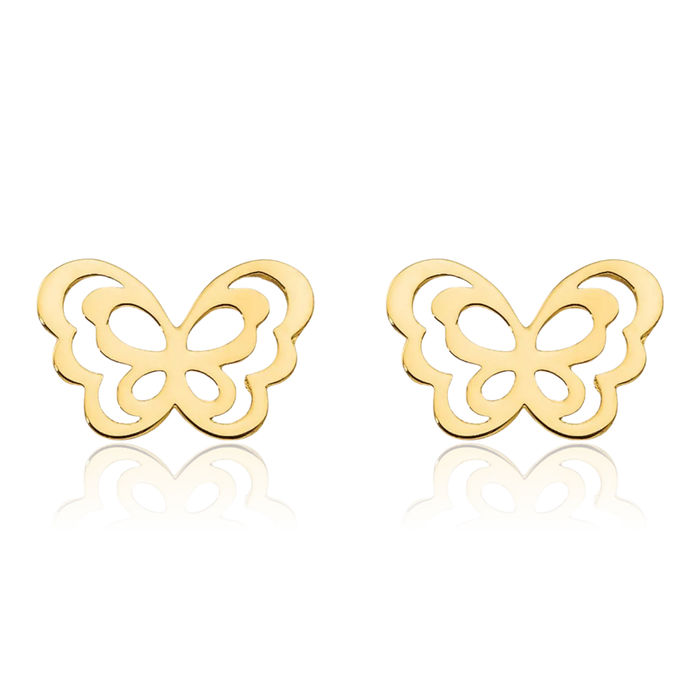 14K Solid Yellow Gold Butterfly Wings Stud Earrings