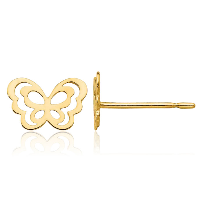 14K Solid Yellow Gold Butterfly Wings Stud Earrings