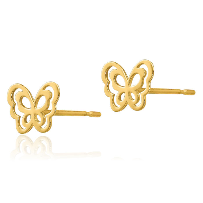 14K Solid Yellow Gold Butterfly Wings Stud Earrings