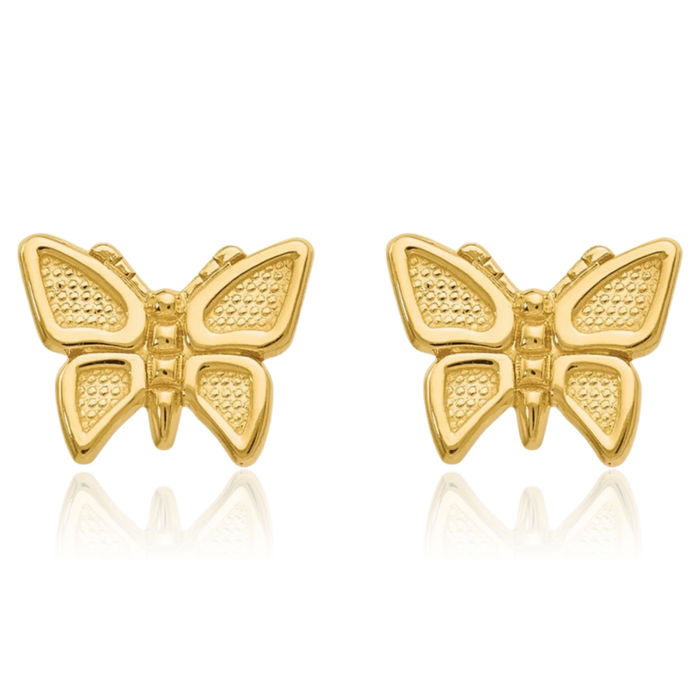 14K Solid Yellow Gold Butterfly Wings Stud Earrings