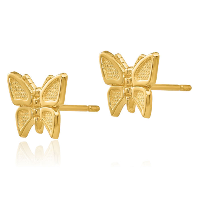 14K Solid Yellow Gold Butterfly Wings Stud Earrings