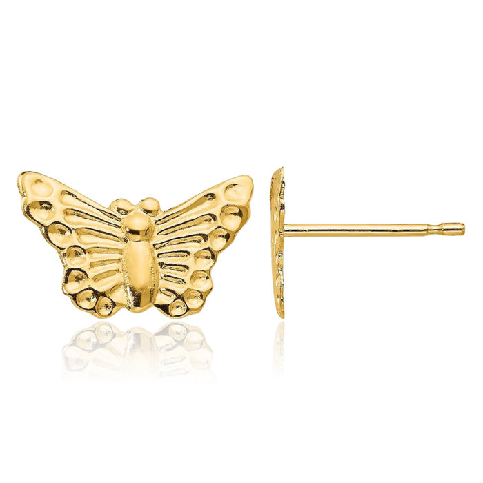 14K Solid Yellow Gold Butterfly Wings Stud Earrings