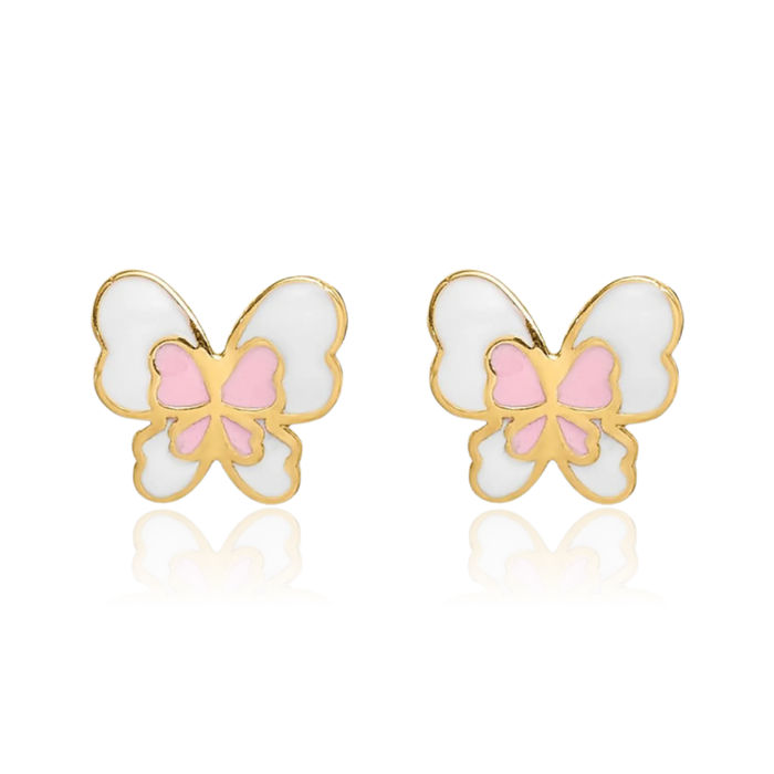 14K Solid Yellow Gold Butterfly Wings Stud Earrings