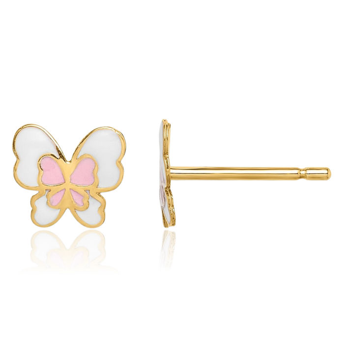 14K Solid Yellow Gold Butterfly Wings Stud Earrings