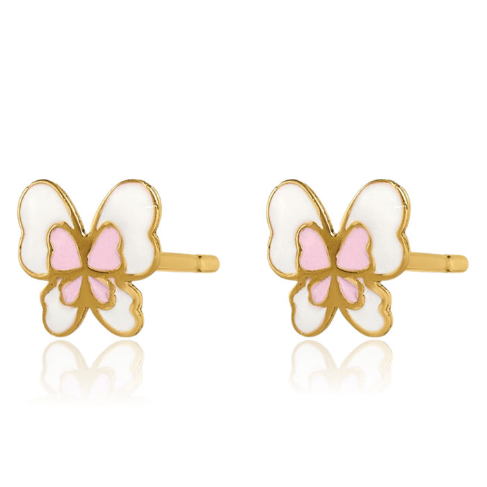 14K Solid Yellow Gold Butterfly Wings Stud Earrings