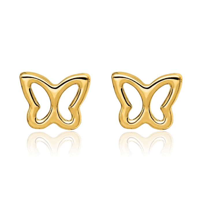 14K Solid Yellow Gold Butterfly Wings Stud Earrings