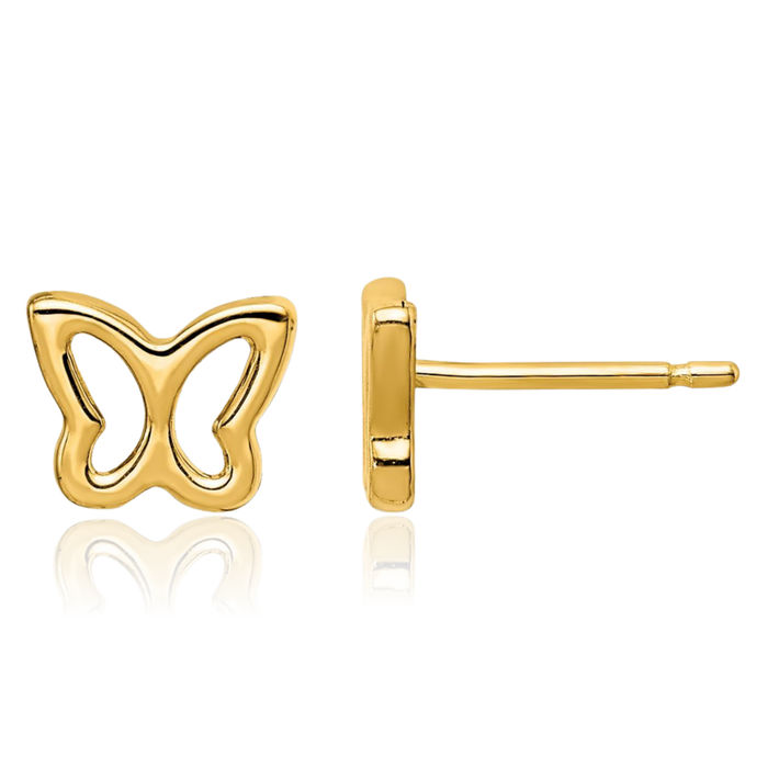 14K Solid Yellow Gold Butterfly Wings Stud Earrings