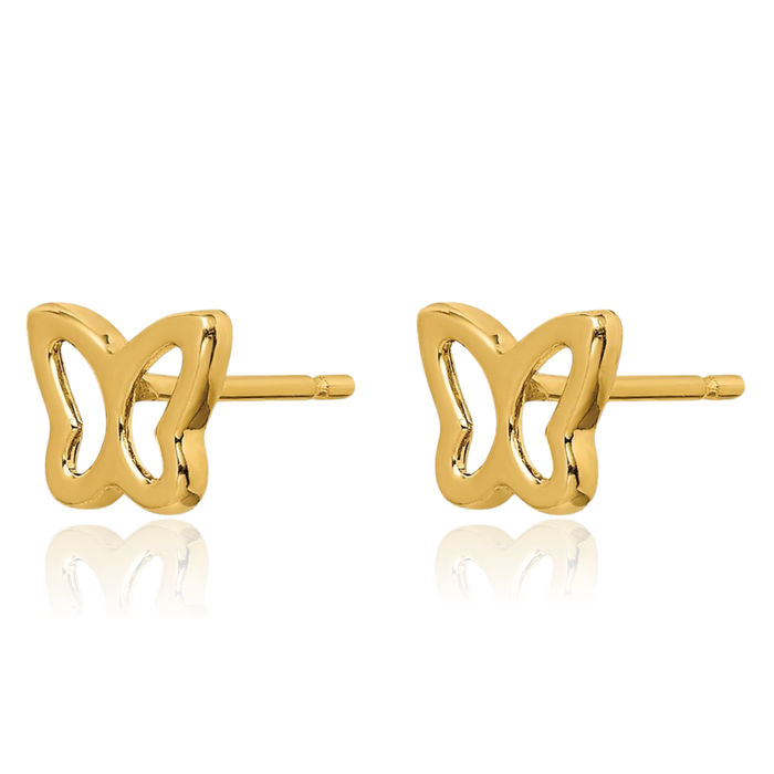 14K Solid Yellow Gold Butterfly Wings Stud Earrings