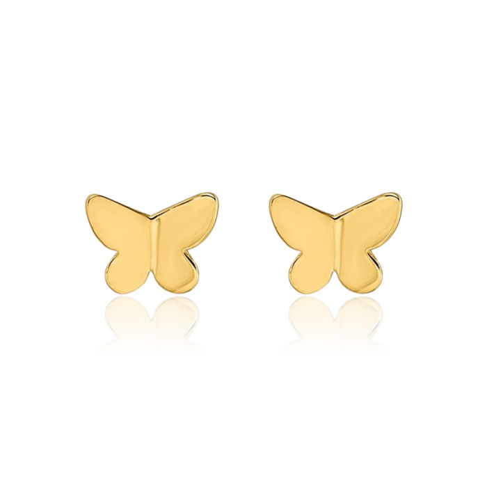 14K Solid Yellow Gold Butterfly Wings Stud Earrings