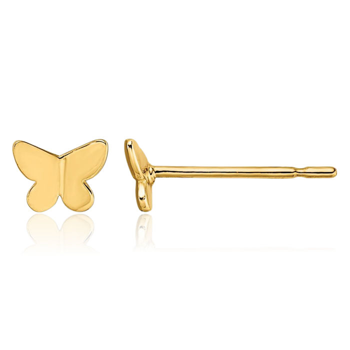 14K Solid Yellow Gold Butterfly Wings Stud Earrings