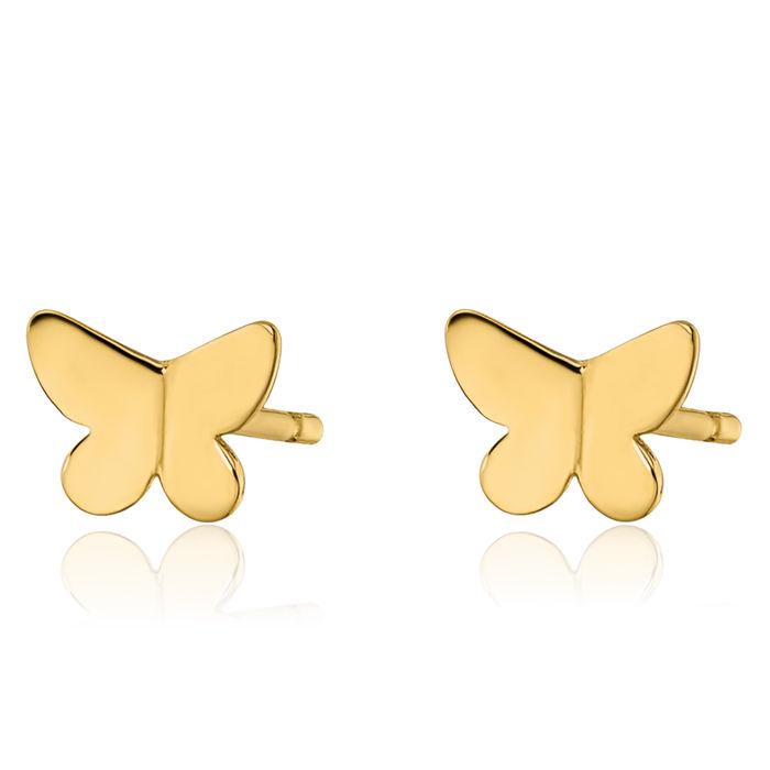 14K Solid Yellow Gold Butterfly Wings Stud Earrings