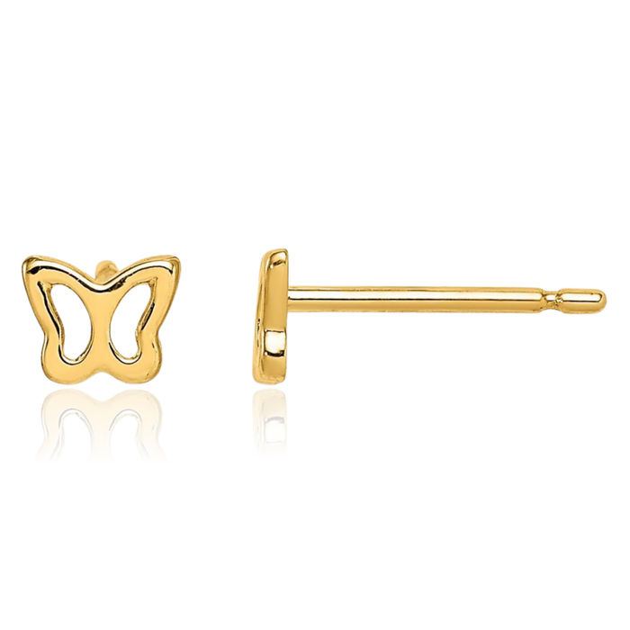 14K Solid Yellow Gold Butterfly Wings Stud Earrings