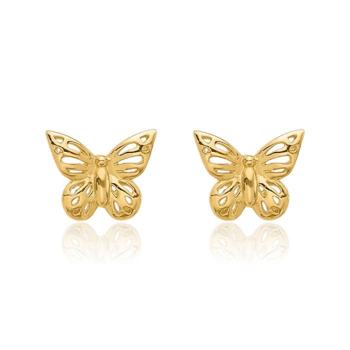 14K Solid Yellow Gold Butterfly Wings Stud Earrings