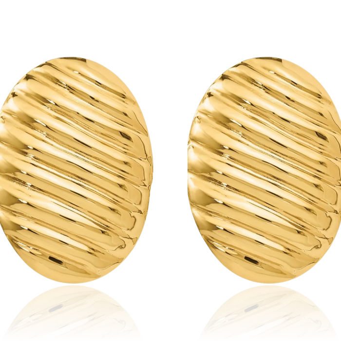 14K Solid Yellow Gold Button Non Pierced Clip On Omega Back Post Stud Earrings