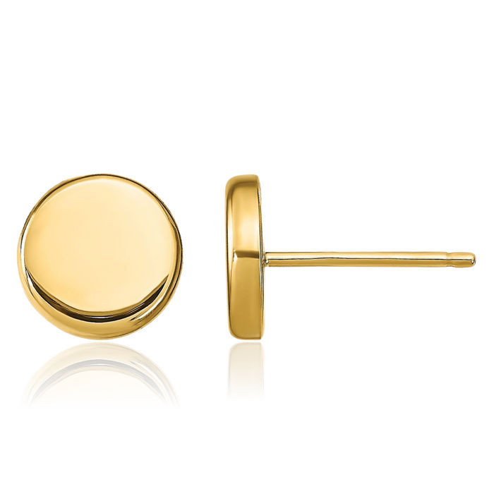 14K Solid Yellow Gold Button Stud Earrings