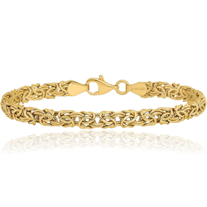 14K Solid Yellow Gold Byzantine Link Chain Bracelet