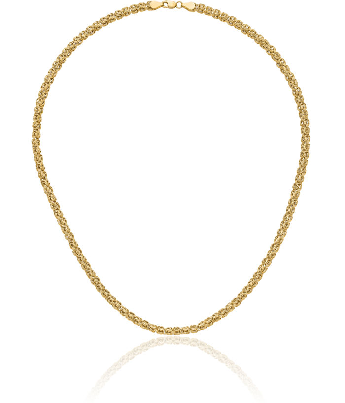 14K Solid Yellow Gold Byzantine Link Chain Necklace