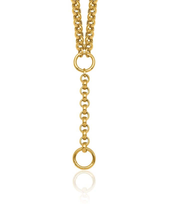 14K Solid Yellow Gold Cable Link Y Drop Lariat Chain Necklace