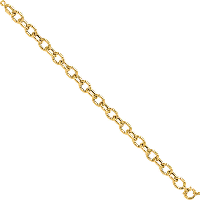 14K Solid Yellow Gold Cable Oval Single Link Chain Charm Bracelet