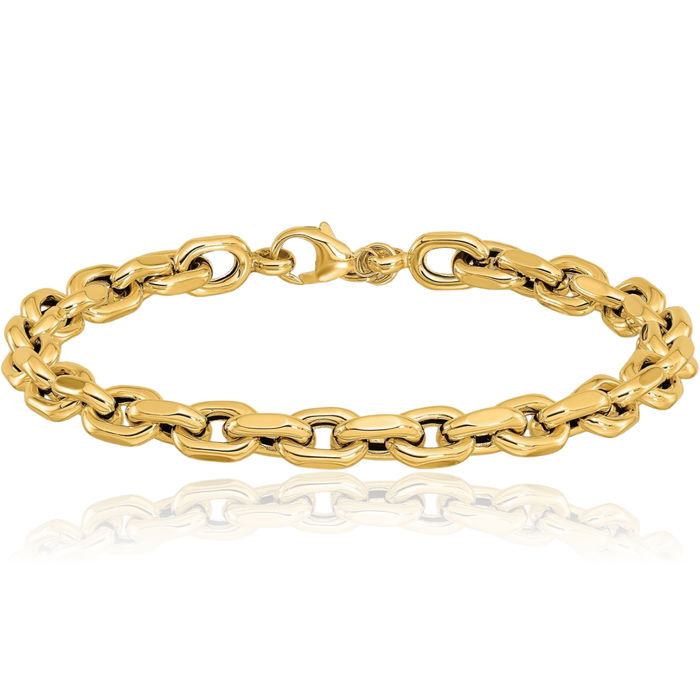 14K Solid Yellow Gold Cable Rolo Link Chain Bracelet