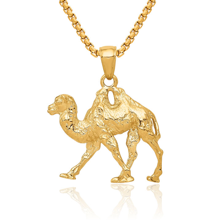 14K Solid Yellow Gold Camel Necklace Chain Pendant Charm