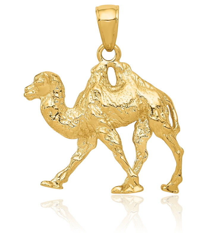 14K Solid Yellow Gold Camel Necklace Chain Pendant Charm