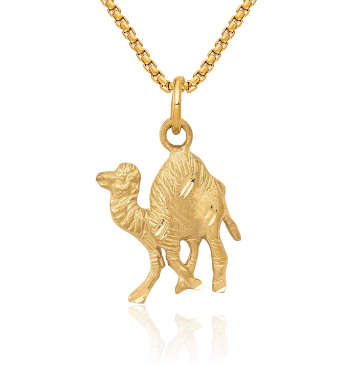 14K Solid Yellow Gold Camel Necklace Chain Pendant Charm