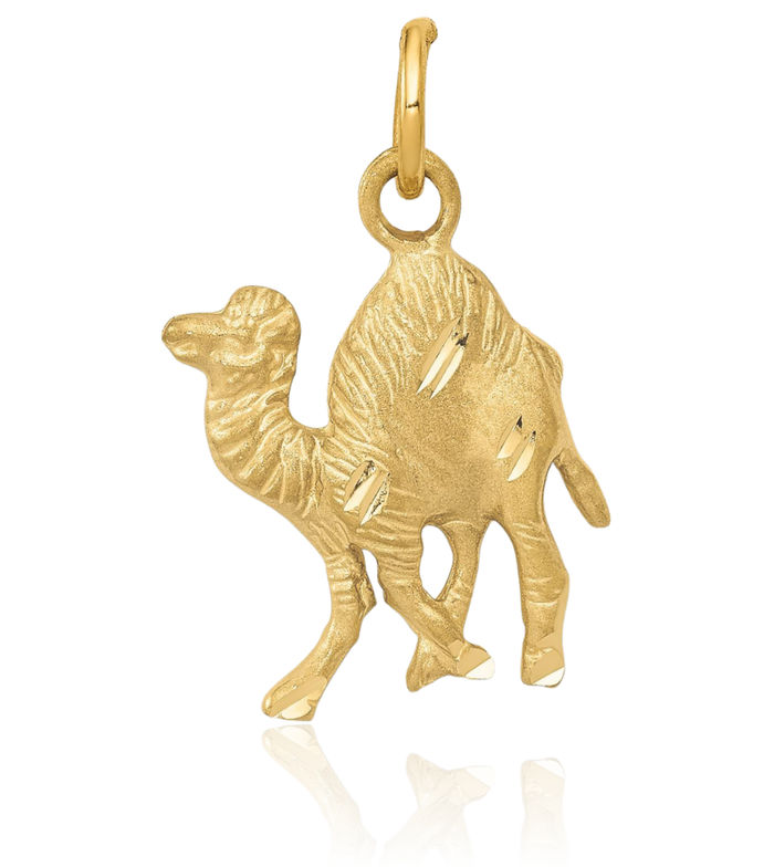 14K Solid Yellow Gold Camel Necklace Chain Pendant Charm