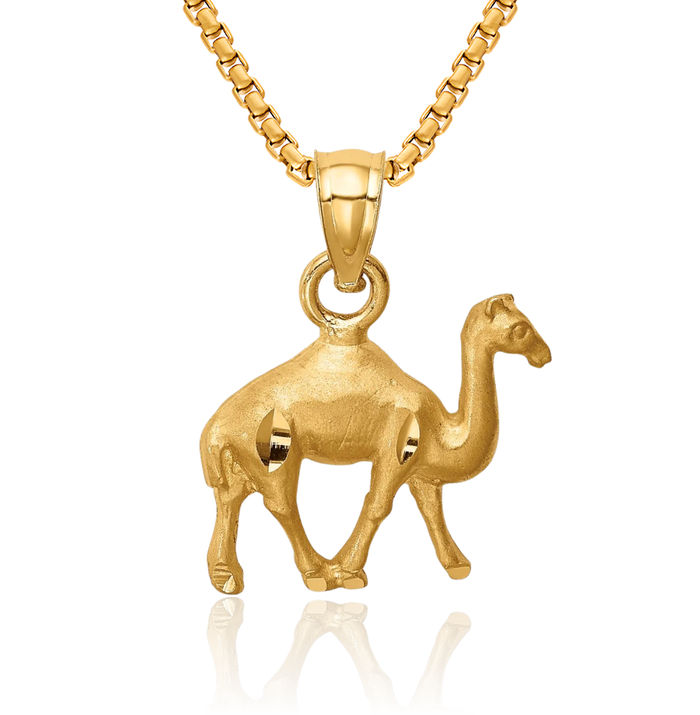 14K Solid Yellow Gold Camel Necklace Chain Pendant Charm