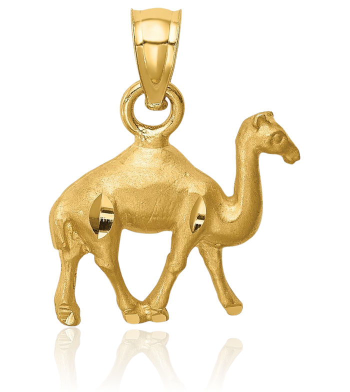 14K Solid Yellow Gold Camel Necklace Chain Pendant Charm