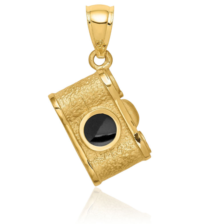 14K Solid Yellow Gold Camera Necklace Chain Pendant Charm