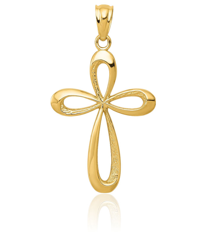 14K Solid Yellow Gold Cancer Awareness Ribbon Holy Cross Necklace Religious Chain Pendant Jesus Christ Charm