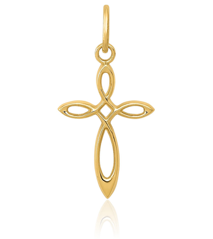 14K Solid Yellow Gold Cancer Awareness Ribbon Holy Cross Necklace Religious Chain Pendant Jesus Christ Charm
